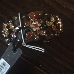 J crew tortoise shell cuff bracelet with crystal embellishments